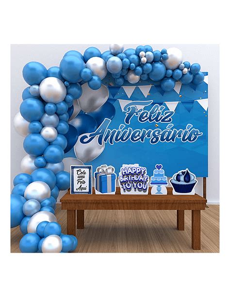 Kit Decoração De Festa Aniversário Parabéns Azul Menino Decoração