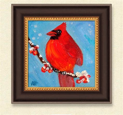 Bird Painting Cardinal Original Art Small Painting Gift | Etsy