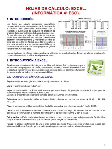 Teoria Y Actividades Excel 4 Eso Pdf Pdf