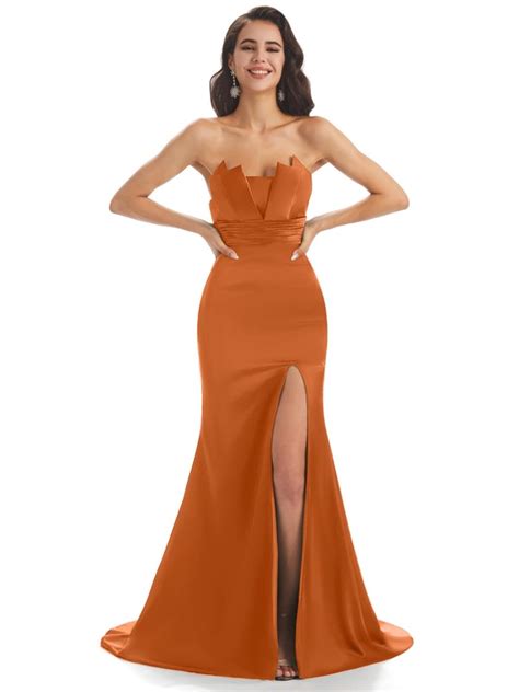 Burnt Orange Sexy Chic Silky Mismatched Soft Satin Mermaid Long Brides