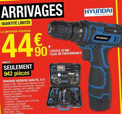 Promo Perceuse Visseuse Sans Fil V Hyundai Chez Brico D P T