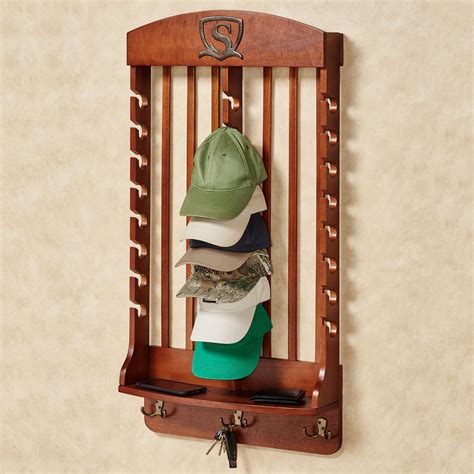 Vertical Classic Cherry Deluxe Monogrammed Solid Wood Cap Display Wall Rack