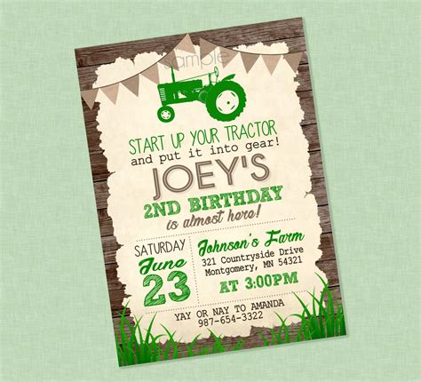 Tractor Birthday Invitation Tractor Birthday Party Invite Green