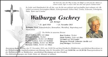 Traueranzeigen Von Walburga Gschrey Mittelbayerische Trauer