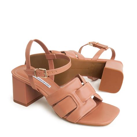 Sand Lia Nude Mocha Salto Bloco M Dio Tiras Largas Cruzadas E Fivela Marrom