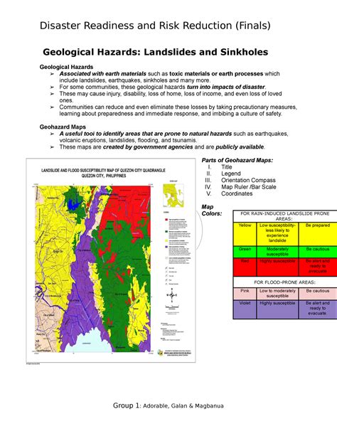 Geohazard Maps Handouts Group Disaster Readiness And Risk Reduction