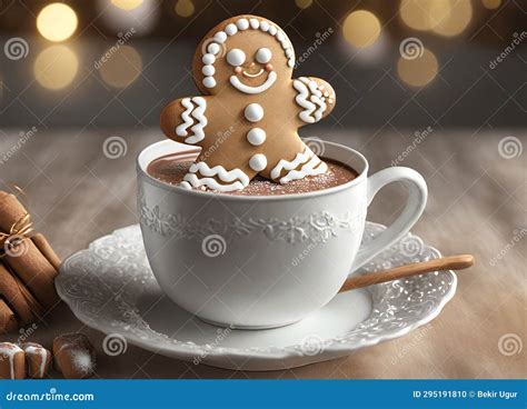 Adorable Gingerbread Man Sitting In A Cup Of Hot Cocoa Stock Illustration Illustration Of