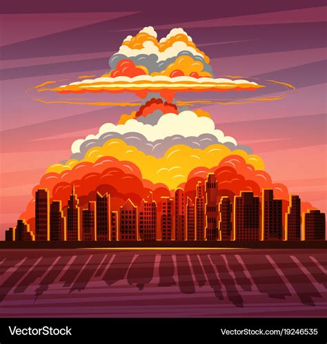 Nuclear explosion atom bomb falling on big city Vector Image