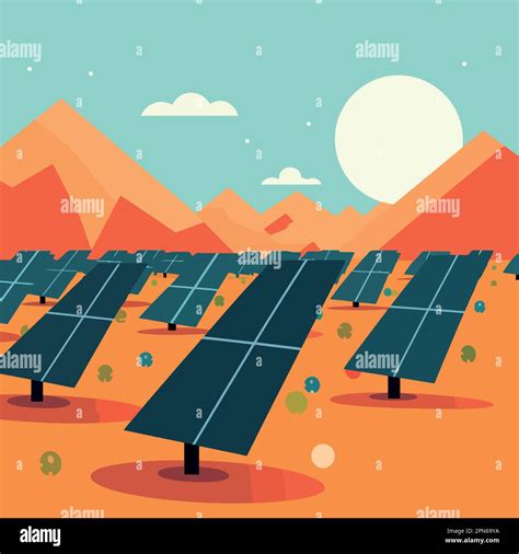 Solar Energy Panels In A Desert Minimalist Vector Illustration Stock Vector Image And Art Alamy