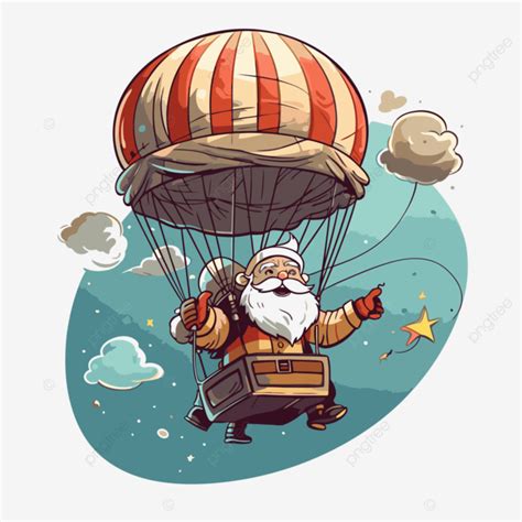 Santa Flying Vector, Sticker Clipart Cartoon Santa Claus In The Sky ...