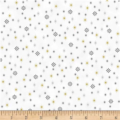 Stofquilt Fabric Denmark Sparkle Metallic Mini Stars White Printing