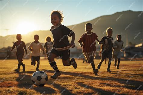 Premium Photo | African children playing soccer on the field