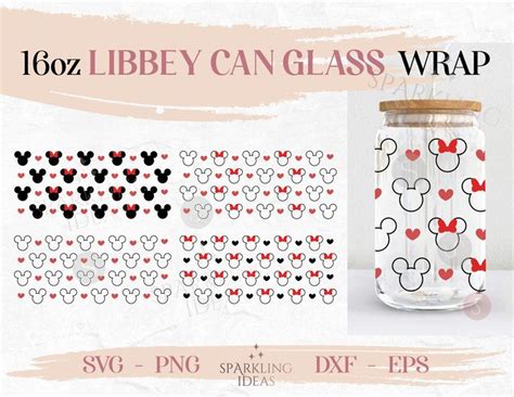 Minnie Mickey Love Libbey Oz Can Svg Bundle Mouse Hearts Wrap Glass