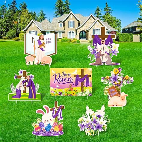 7pcs He Is Risen Easter Yard Signs With Stakes Easter