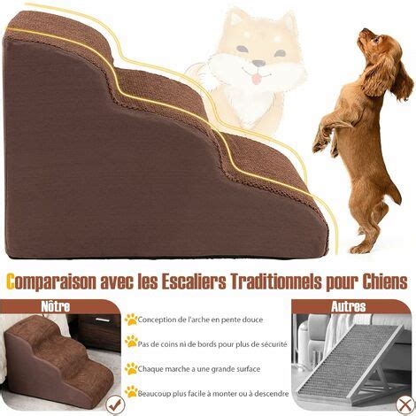 COSTWAY Escalier pour Animaux à 3 Marches en Mousse Haute Densité