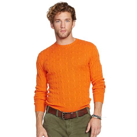 Polo Ralph Lauren Cable Knit Cashmere Sweater In Orange For Men Lyst