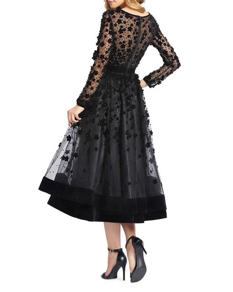 Mac Duggal Long Sleeve Velvet 3d Floral Dress In Black Lyst