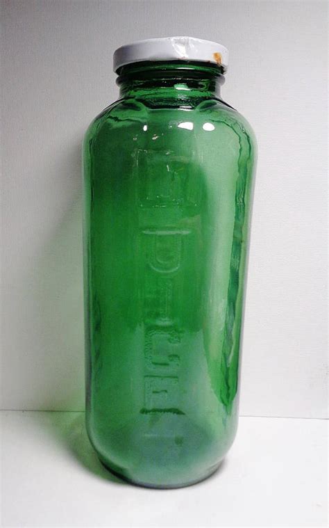 Vintage Green Glass Water Juice Refrigerator Bottle With Lid Vintage Green Glass Green Glass