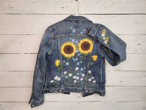 Hand Painted Sunflower Denim Jacket Autumn Fall Painted Etsyde