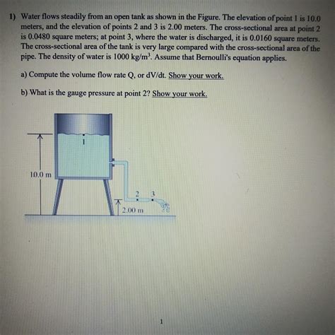 Solved Water Flows Steadily From An Open Tank As Shown In Chegg