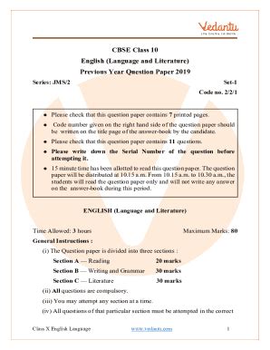 Fillable Online CBSE Class 10 English Language Literature Question