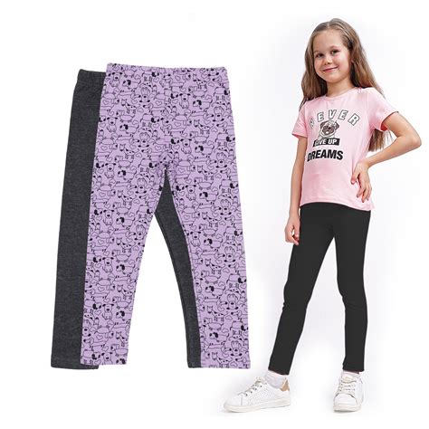 Sleepdown Girls Leggings Pack Of 2 Cotton Fleece Lined Full Length