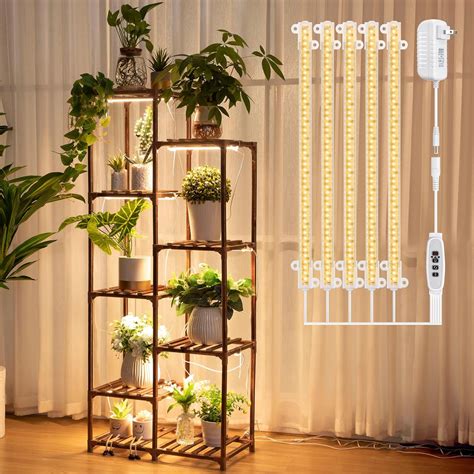 Dreyoo Plant Shelf With Grow Light 8 Tiered Wood Plant