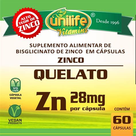 Comprar Zinco Quelato 28mg 60 Cápsulas Mineral Antioxidante Unilife R