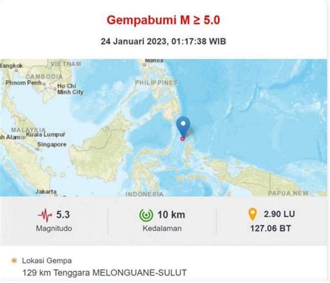 Gempa Bumi Magnitudo 5 3 Mengguncang Sulawesi Utara Tidak Berpotensi