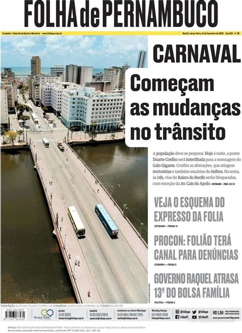 Capa Folha de Pernambuco Sábado 21 de Janeiro de 2023