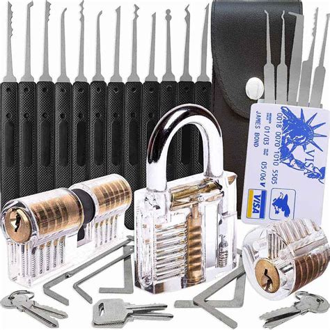 25 Pieces Lock Picking Kit W/3 Transparent Training Lock,5 PCS Credit ...