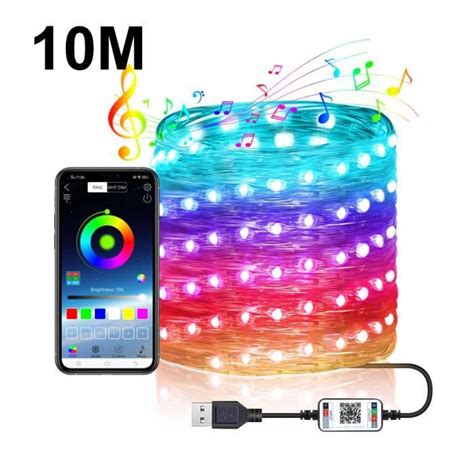 10M Avec Bluetooth Rideau Lumineux Led RGB USB Fil De Cuivre