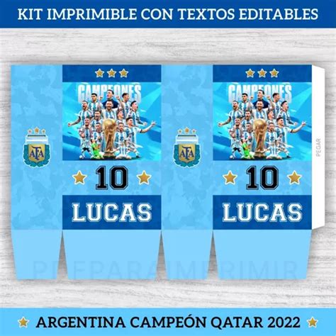 Kit Imprimible Texto Editable Selección Argentina Campeón en venta en