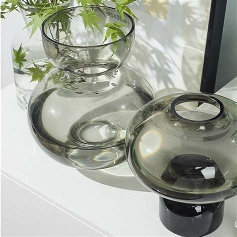 Modern Handblown Glass Black Orb Vases Clear Home Design