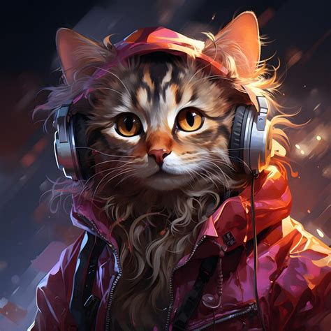 Premium Photo Cute Cat Listening To Music With Headphones And Wearing