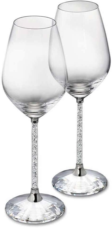 Silver Crushed Diamond Diamante Crystal Filled Wine Glass Set Pair Of