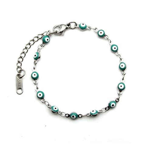 Pulsera Acero Plateado Ojo Turco Nazar Mm Azul Pureza Estiloss