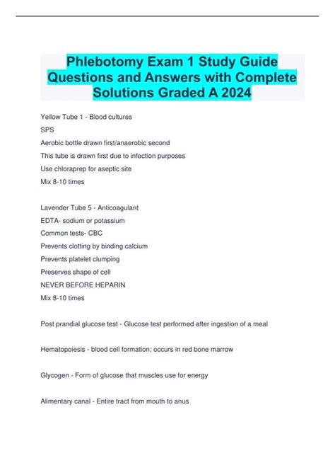 Phlebotomy Exam 1 Study Guide Questions And Answers With Complete