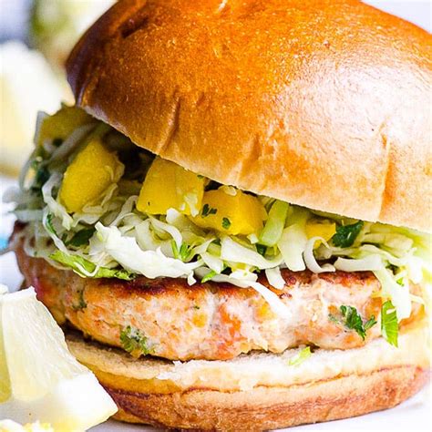 Healthy Salmon Burgers With Mango Slaw