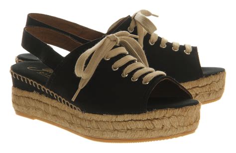 Gaimo For Office Daffodil Lace Up Espadrille Black Mid Heels