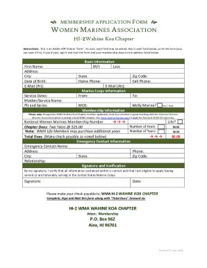 Fillable Online PDF WMA CA 7 Chapter Application Form Wsimg Fax