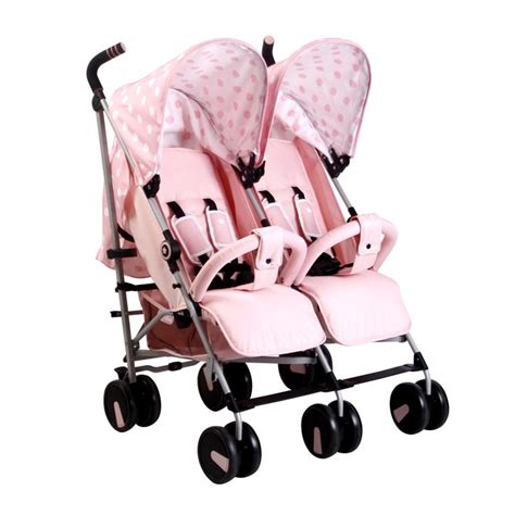 Meet The My Babiie Mb22 Pink Polka Dot Twin Stroller Ultra Loaded