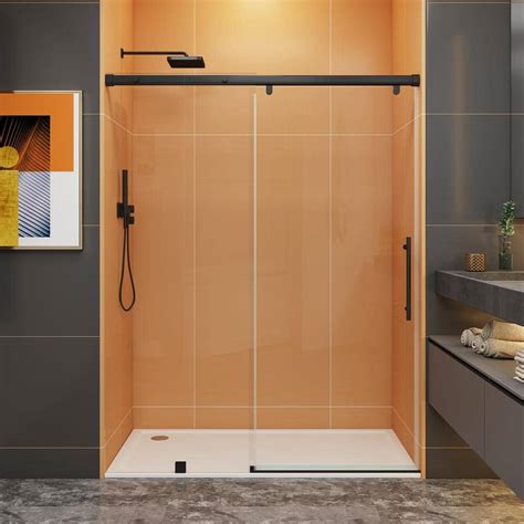 Mcocod 60 In W X 76 In H Single Sliding Frameless Soft Close Shower Door In Matte Black With 3