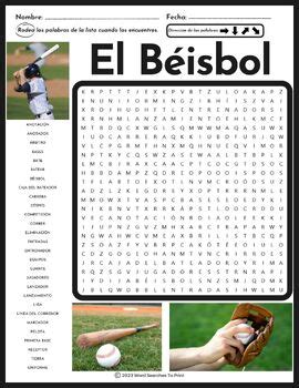 El B Isbol Sopa De Letras Deporte Baseball Word Search In Spanish