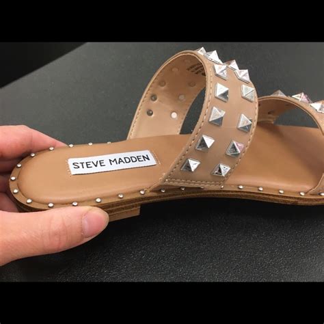 New Steve Maddens Nude Studded Double Strap Sandals Gem