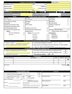 Fillable Online Fortlewis Employee Action Sheet EAS Fortlewis Fax