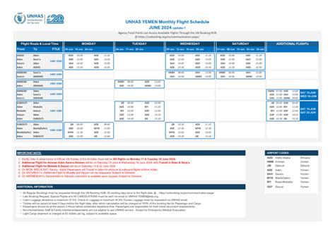 UNHAS FLIGHT SCHEDULE JUN - 2024 v1 | PDF | Aviation | Transport