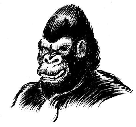 Premium Photo Angry Gorilla Face Ink Black And White Drawing