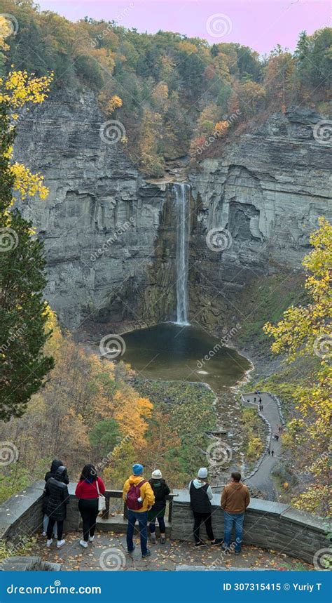 Visitors Looking At Waterfall Taughannock Falls Tourist Destination