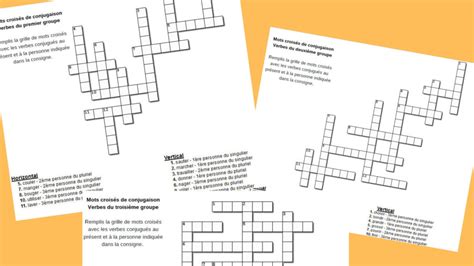 Mots croisés de conjugaison au présent trois groupes